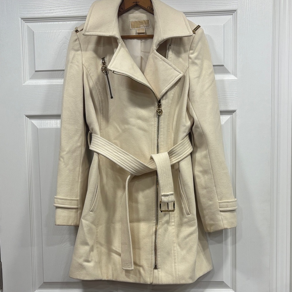 Michale Kors Elegant Cream Women's Belted Coat
